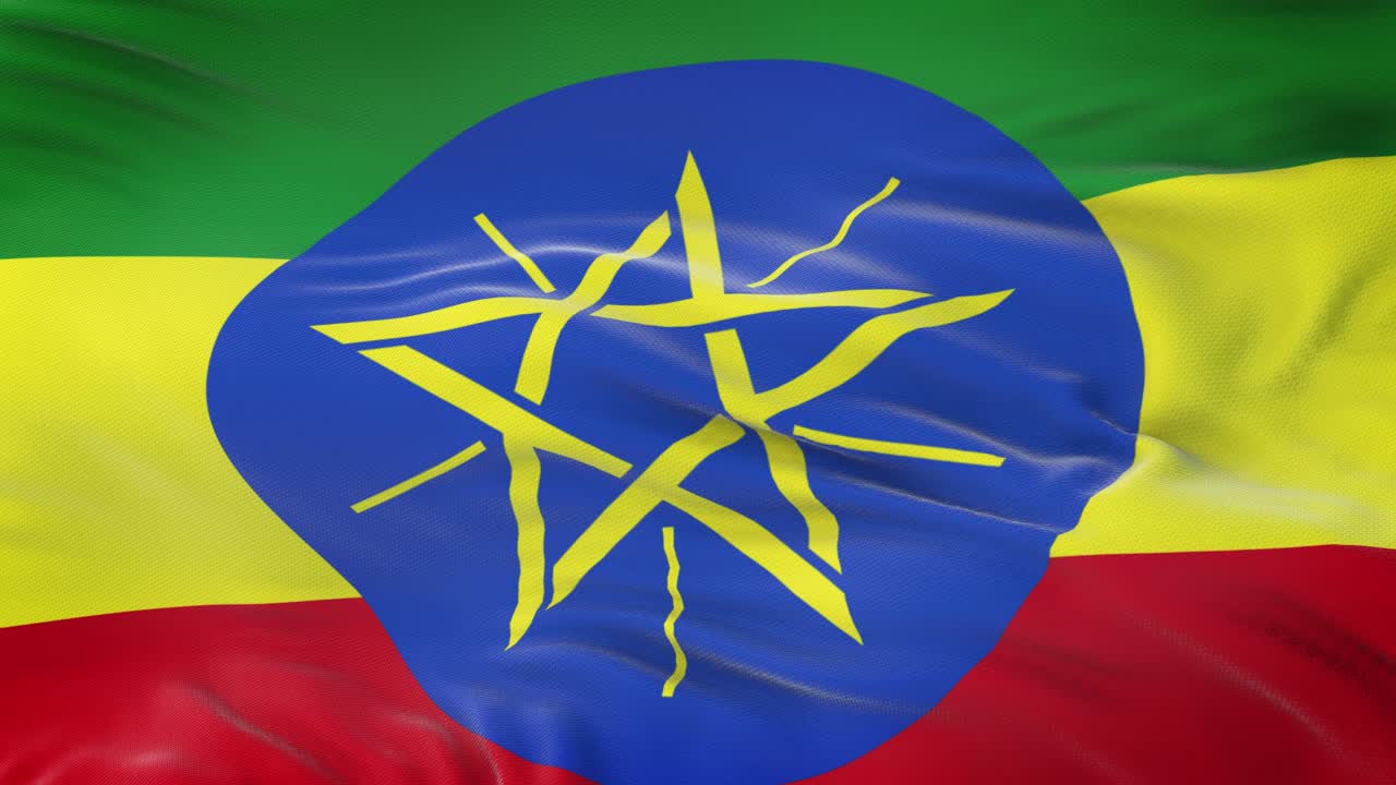 bandera de etiopía ondeando en el viento con textura de tela muy detallada. bucle sin costuras