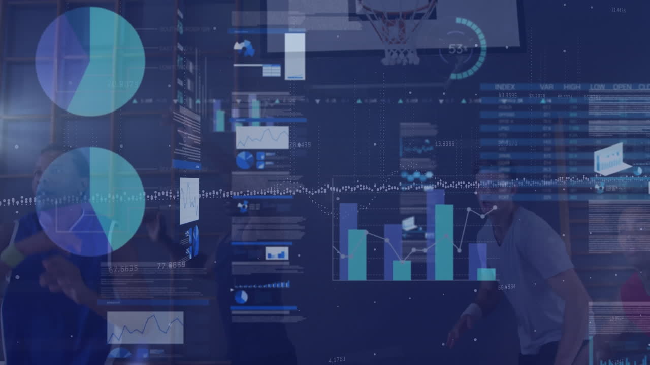 animación de estadísticas y procesamiento de datos sobre un juego de baloncesto