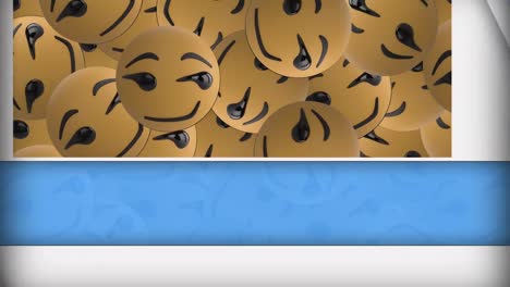 digital animation of abstract blue shapes over multiple smirk face emojis