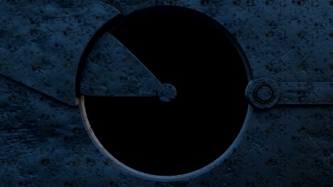 3d animation of opening the iron rusty hatchway with alpha channel.