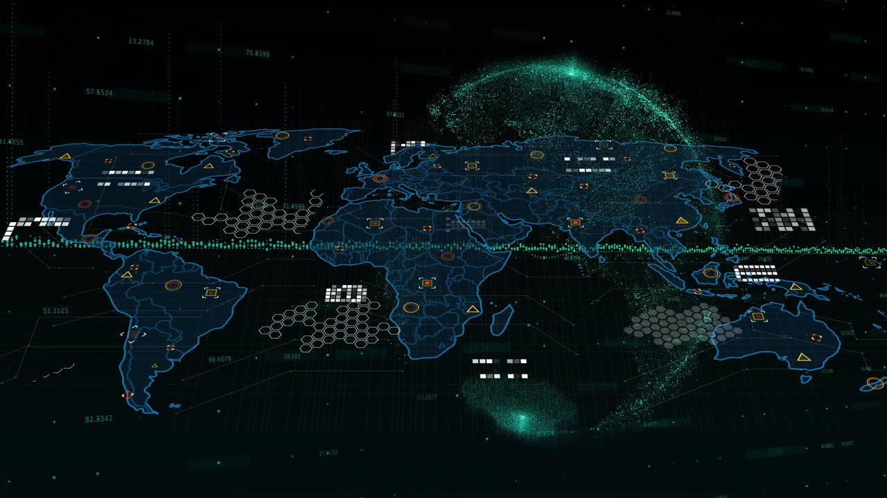 Global network connections and data visualization animation over world map