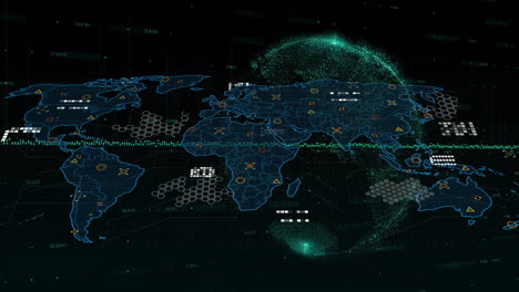 global network connections and data visualization animation over world map