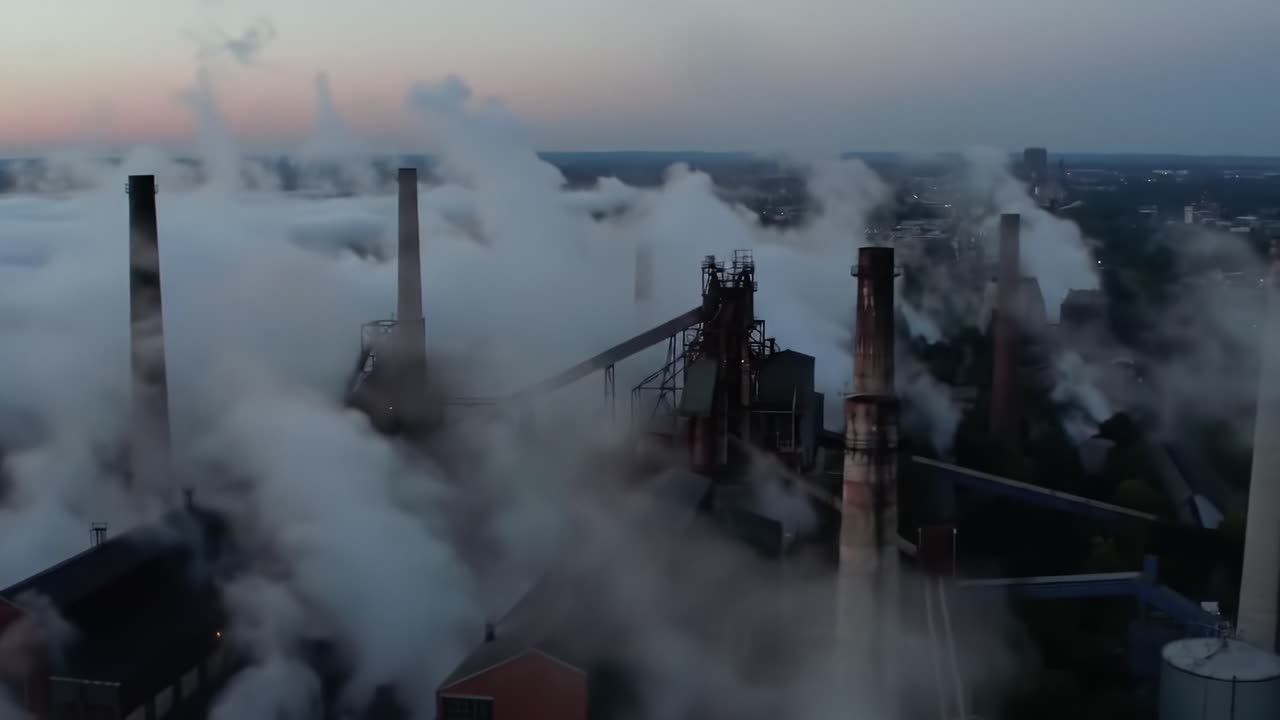 Dramatic Transformation of an Industrial Facility: From Smoke-filled Atmosphere to Serene Landscape in the Final Light of Day
