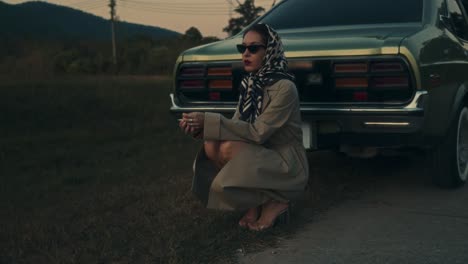 Vintage Woman by Classic Car
