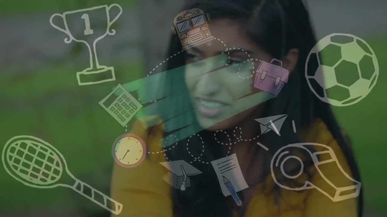 animación de iconos y gráficos de artículos escolares sobre los estudiantes