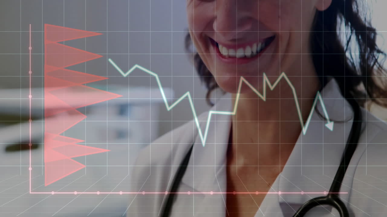 Animation of diagram over caucasian female doctor using tablet