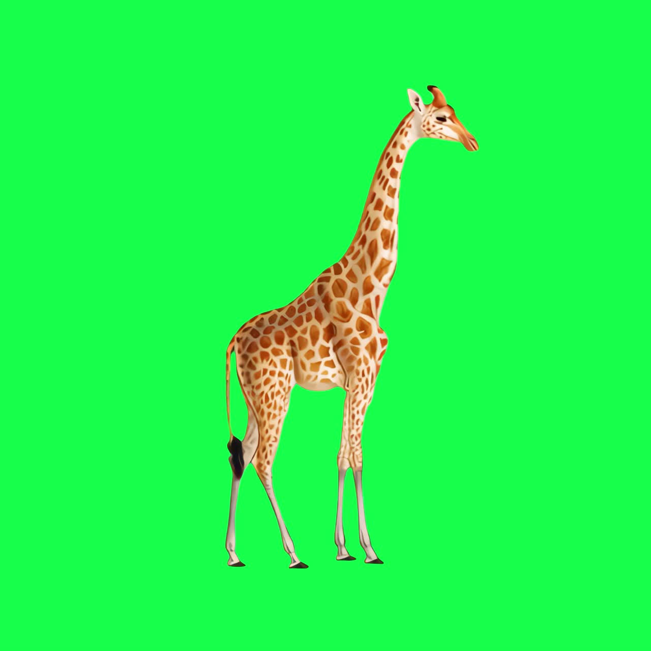Girafa Animada em Pé sobre Fundo Verde