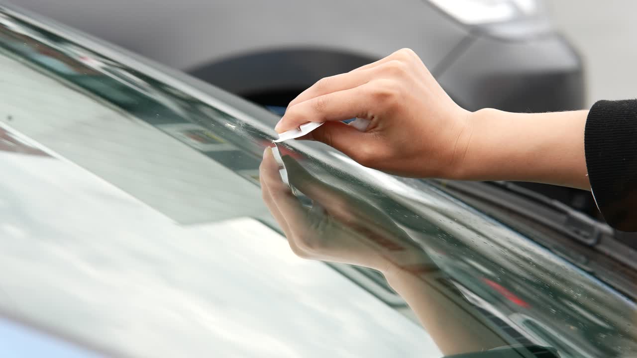 limpieza del parabrisas del coche con un raspador