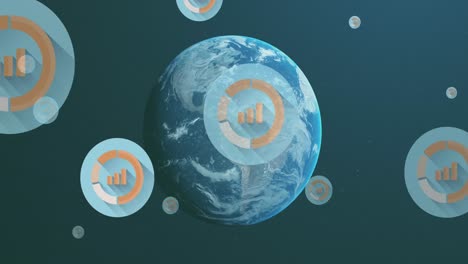 animation of data processing over globe on blue background