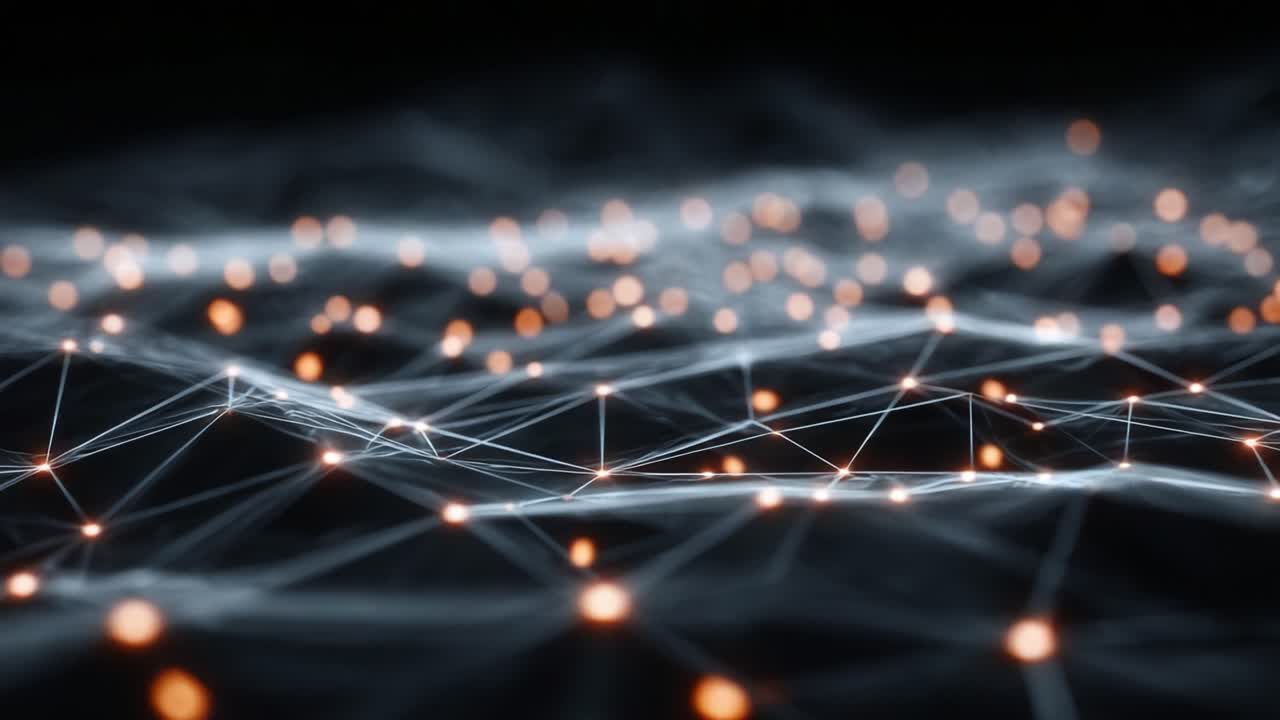 A Beautiful Display of Digital Connectivity: Illuminated Patterns of Light and Structure Overlaid on a Fluid Surface, Representing Data Transmission and Network Interactions