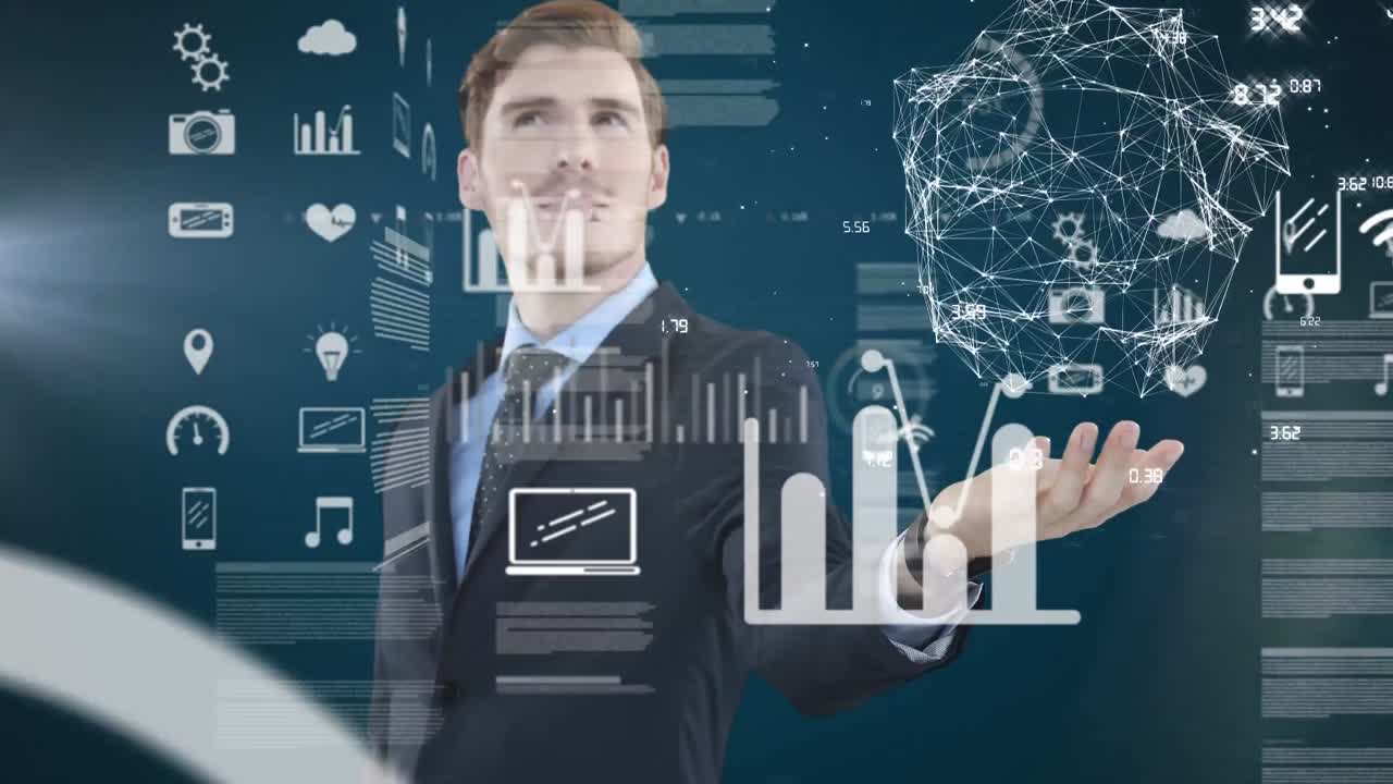 анимация кавказского мужчины с помощью 3d интерактивного экрана