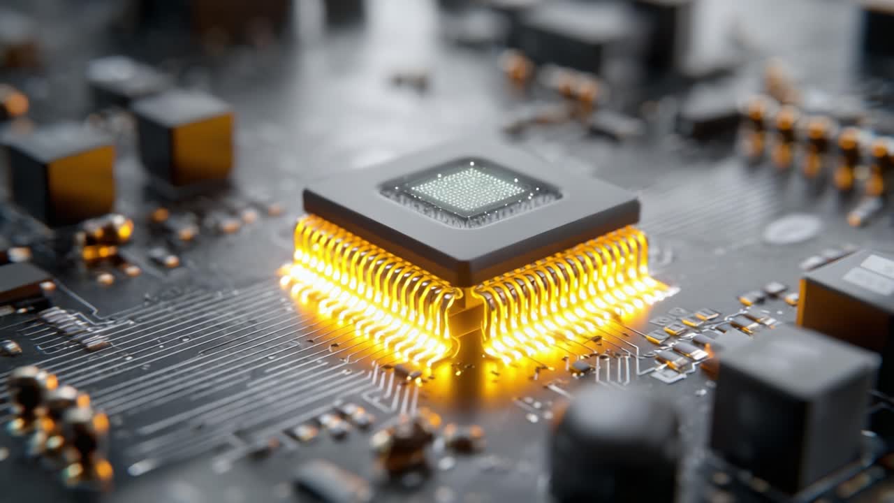 A Close-Up View of a Microprocessor on a Circuit Board, Highlighting the Intricate Design and Connectivity of Modern Electronic Components
