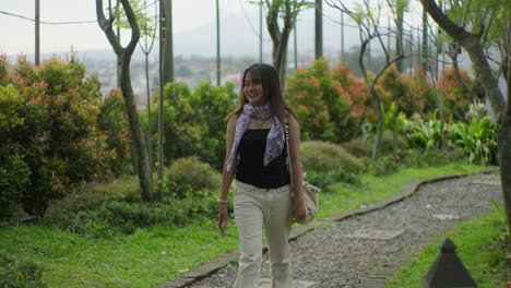 her spirit is free, through gardens and pathways, as happy as can be