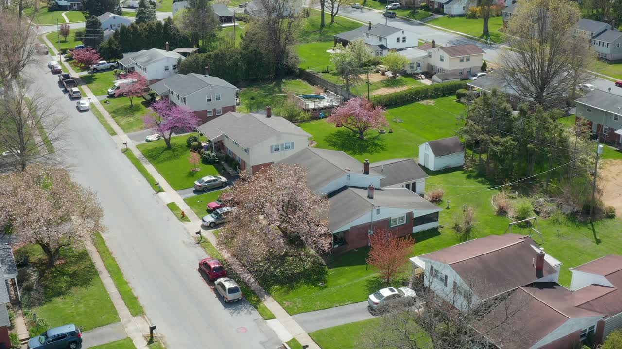Aerial of American suburbs in USA