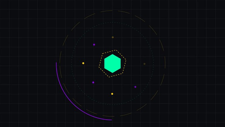 Abstract Motion Graphic Featuring Rotating Hexagon and Orbital Elements