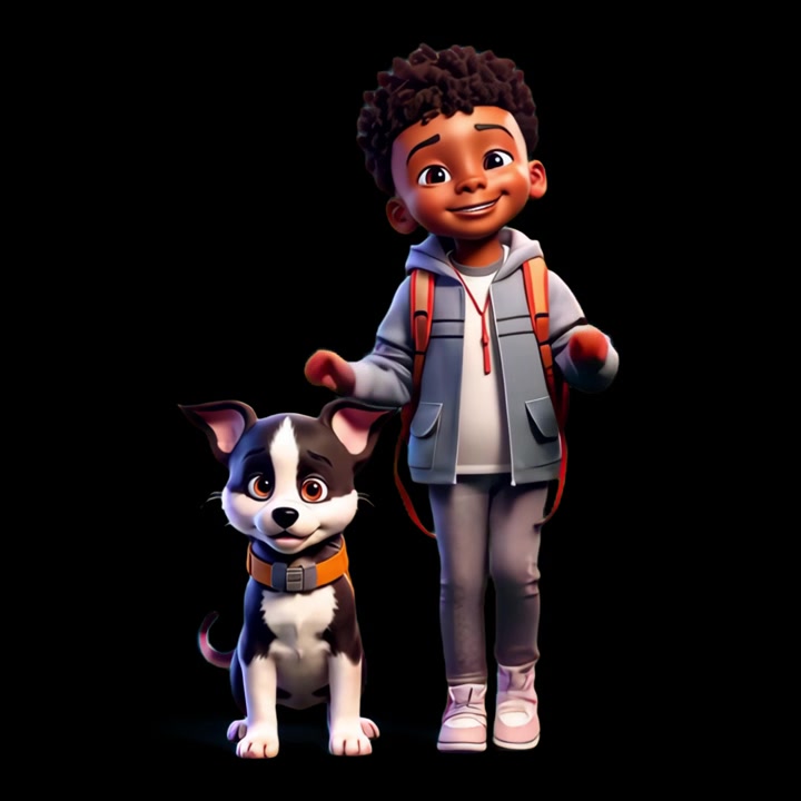 Animated Young Boy Walking with His Puppy