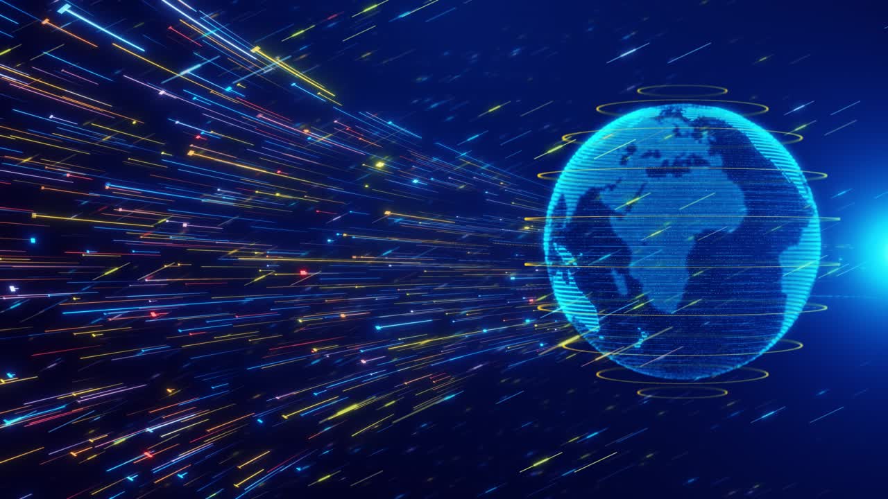 Global earth map rotating digital world breaking news studio animation world map and data processing