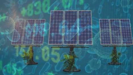 animación del mercado de valores sobre paneles solares y células de virus