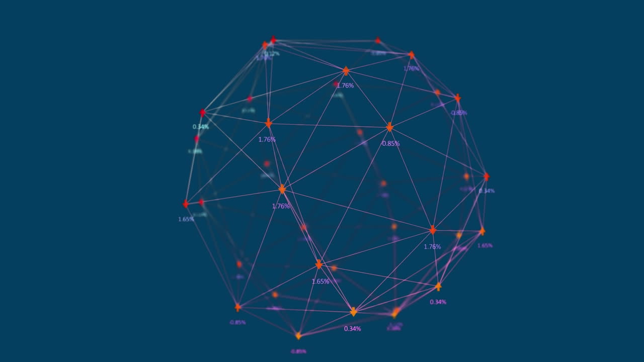 Animation of arrows connected with lines forming globe with changing numbers over blue background
