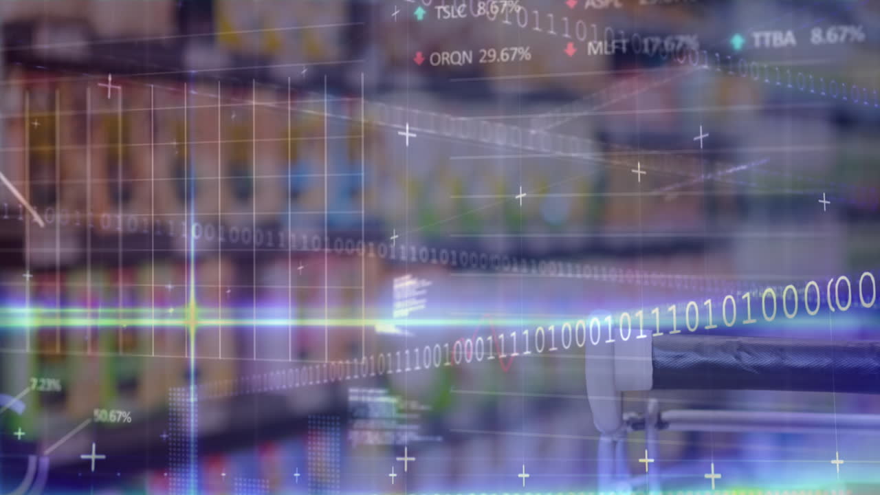 가게에서 트롤리 위에 데이터 처리의 애니메이션