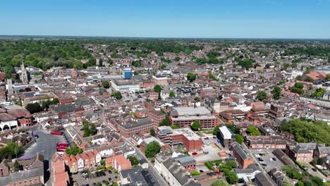 rising drone,aerial ipswich suffolk town centre uk blue sky