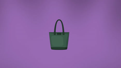 animation of green handbag over purple background