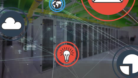 animación de la red de conexiones con iconos a través de servidores informáticos