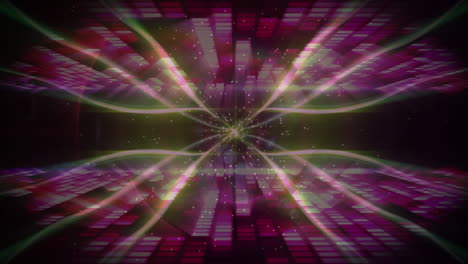 animación de puntos brillantes y rastros de luz con música gráfica ecualizador en movimiento