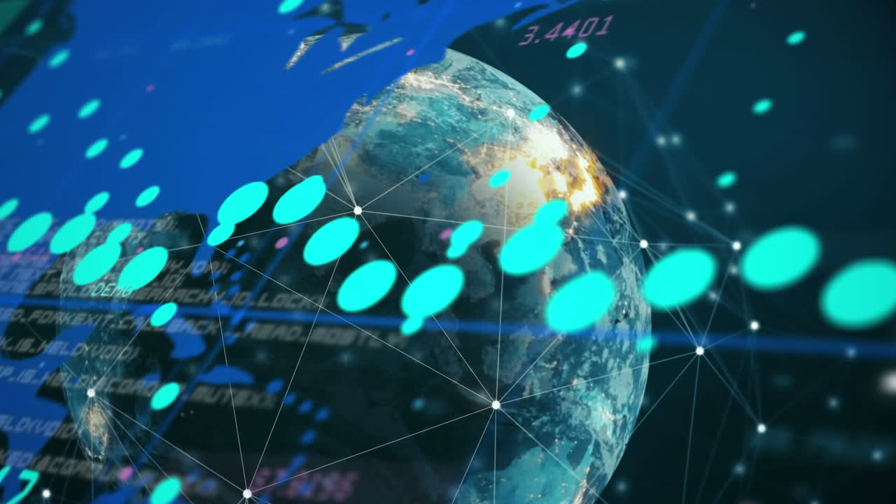 지구와 세계 지도에 대한 데이터 처리의 애니메이션