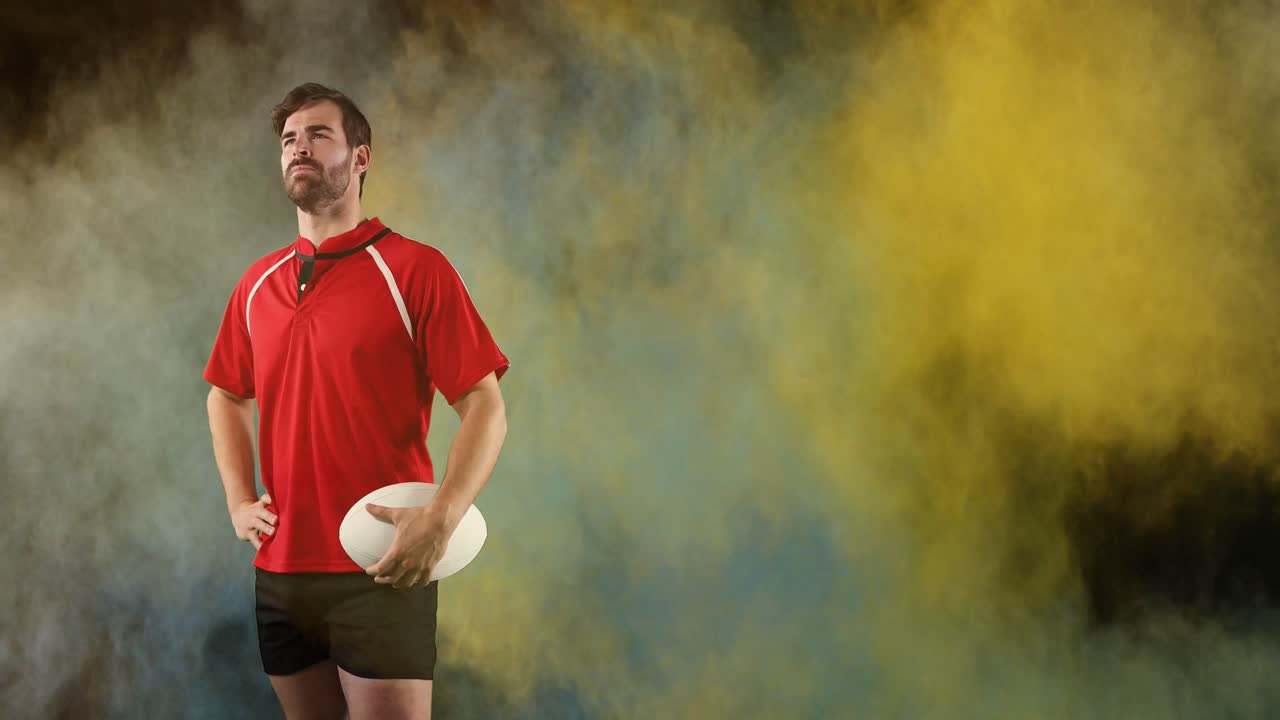 jogador de rugby profissional segurando uma bola 4k