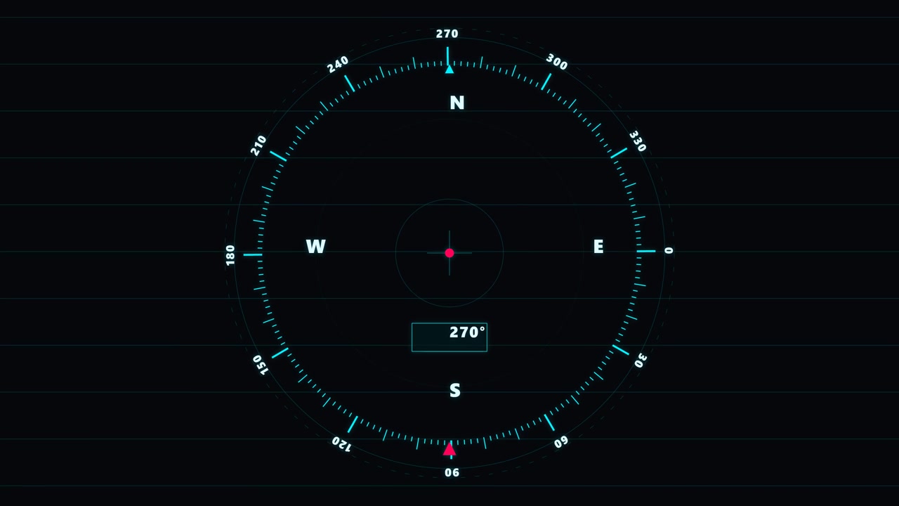 Digital Compass Interface Rotating on Dark Background