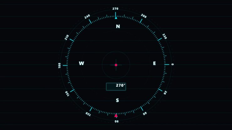 Digital Compass Interface Rotating on Dark Background