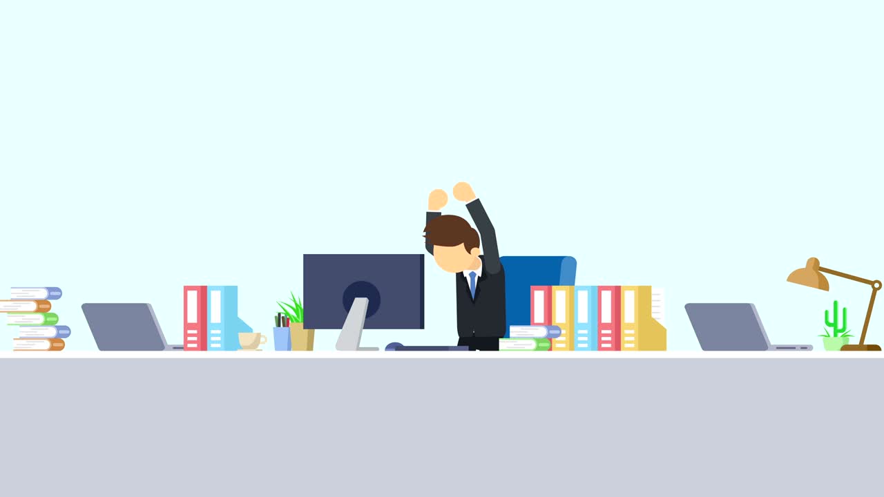 Business man is working. Feel happiness. Business emotion concept. Loop illustration in flat style.