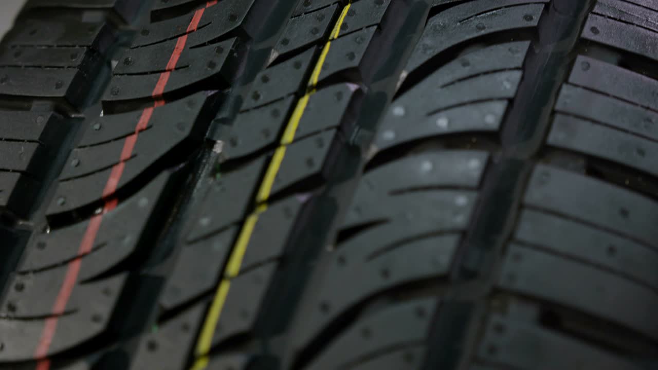 Macro Motion along Modern Finished Tyre with Marks