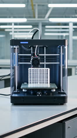 modern 3d printer creating a grid structure in a lab setting