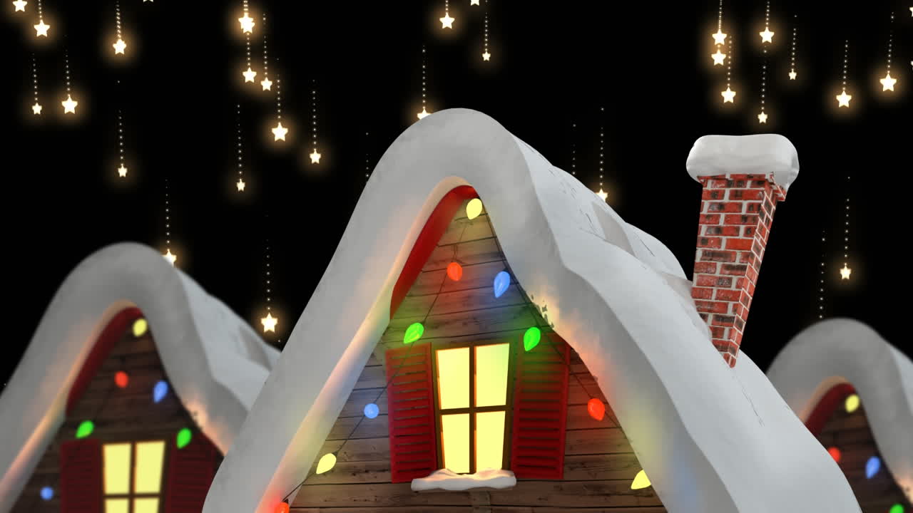 검은 바탕에 장식 된 집과 함께 겨울 풍경의 애니메이션