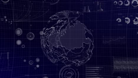 Datenanalyse-Technologie-Globus,-Der-Sich-Auf-Dem-Russischen-Land-Mit-Grafiken,-Diagrammen,-Analysen-Im-Hintergrund-Dreht-|-Russland-Land-Globus-Rotiert-4k-|-60-Fps,-Technologischer-Hintergrund-Der-Datenanalyse