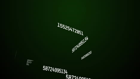animación de números cambiantes y procesamiento de datos en fondo negro