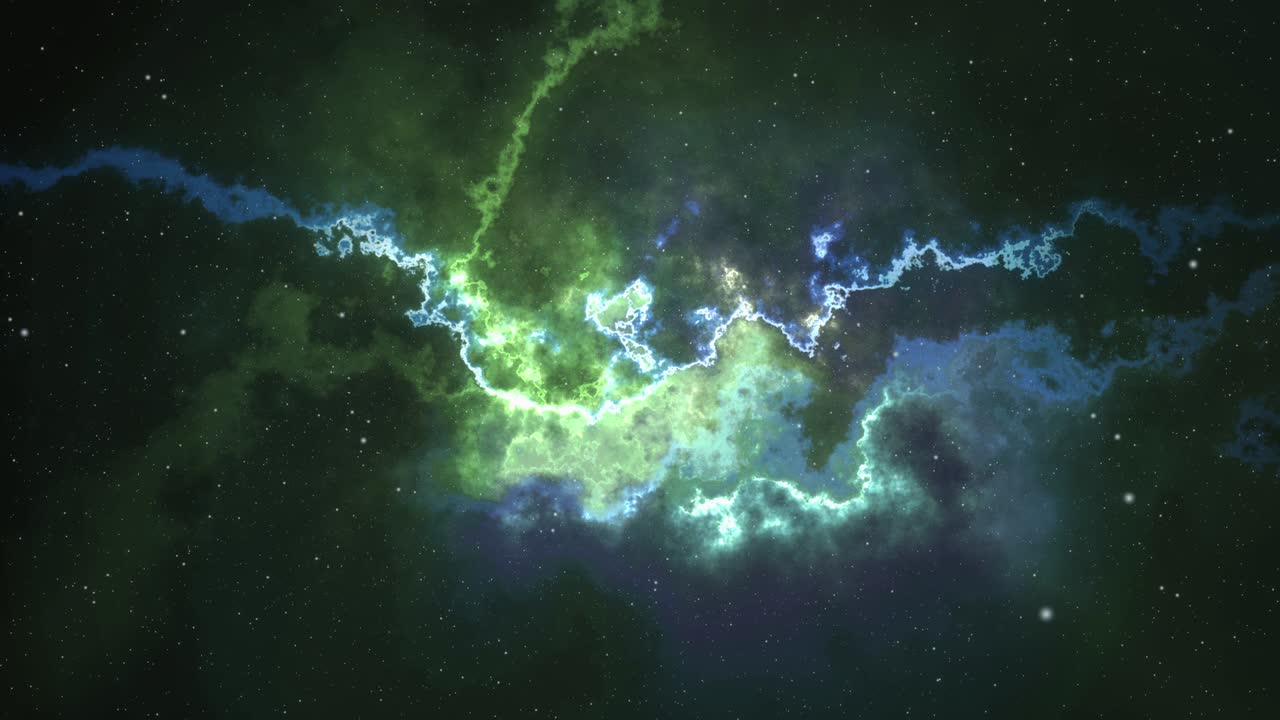 전기 녹색과 파란색 추상 프랙탈 우주 공간 루핑 배경