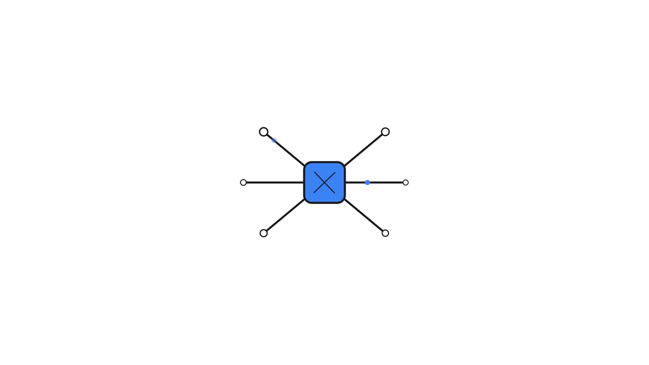 Diagramma animato di nodi di rete in espansione su sfondo bianco