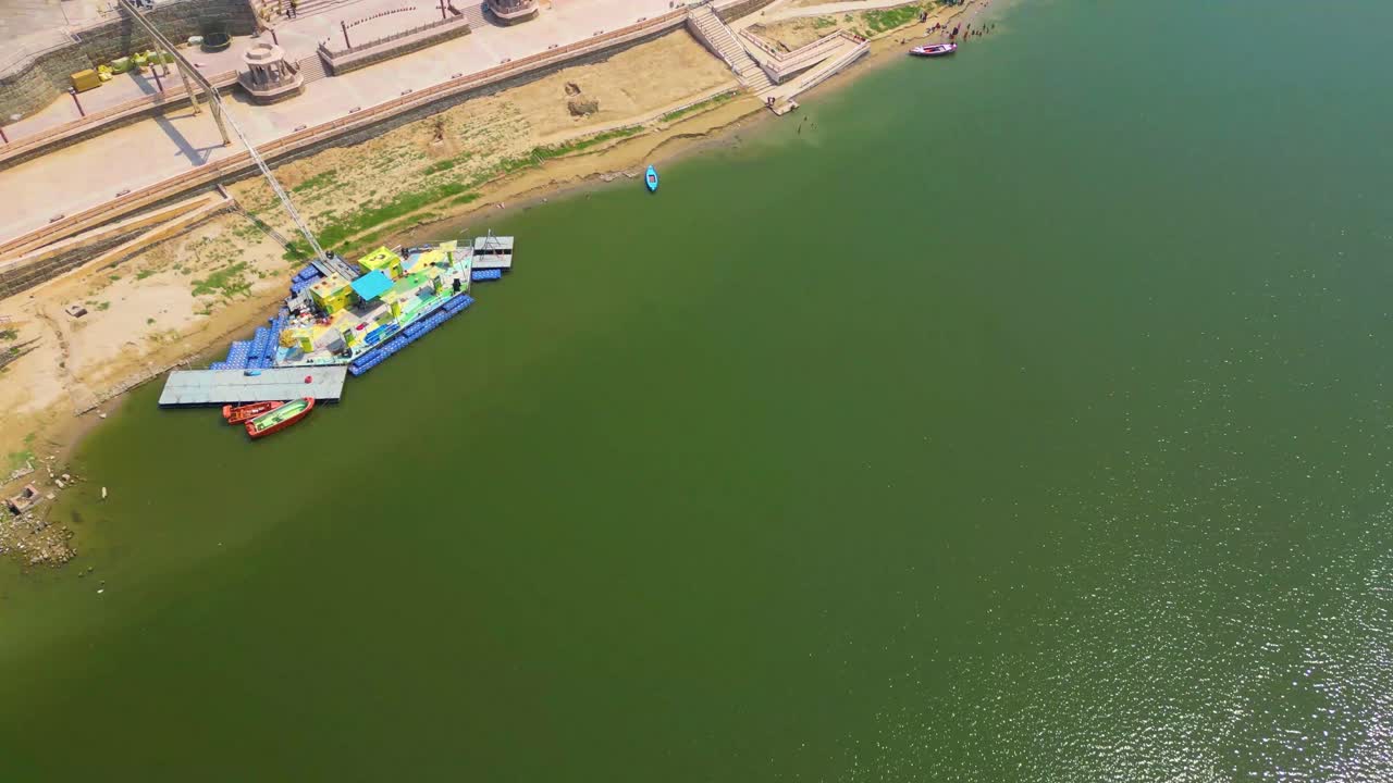 AERIAL view of Ganga river and Ghats in Varanasi India