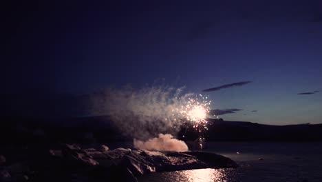 amazing fireworks at glacier lagoon, jokulsarlon in iceland