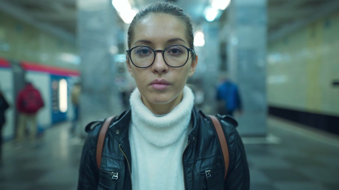 Giovane donna in piedi sulla banchina della metropolitana.