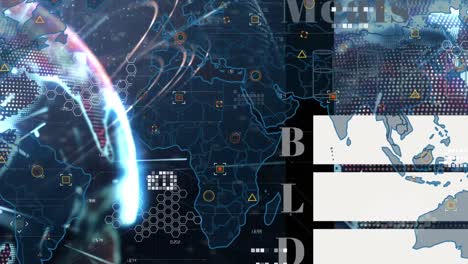 animation of globe and world map over data processing
