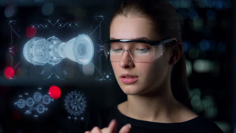 Engine-hologram-inspection-woman-analysing-holographic-image-in-digital-glasses