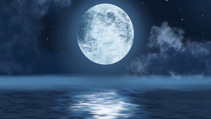 Animação de lua sobre a água à noite