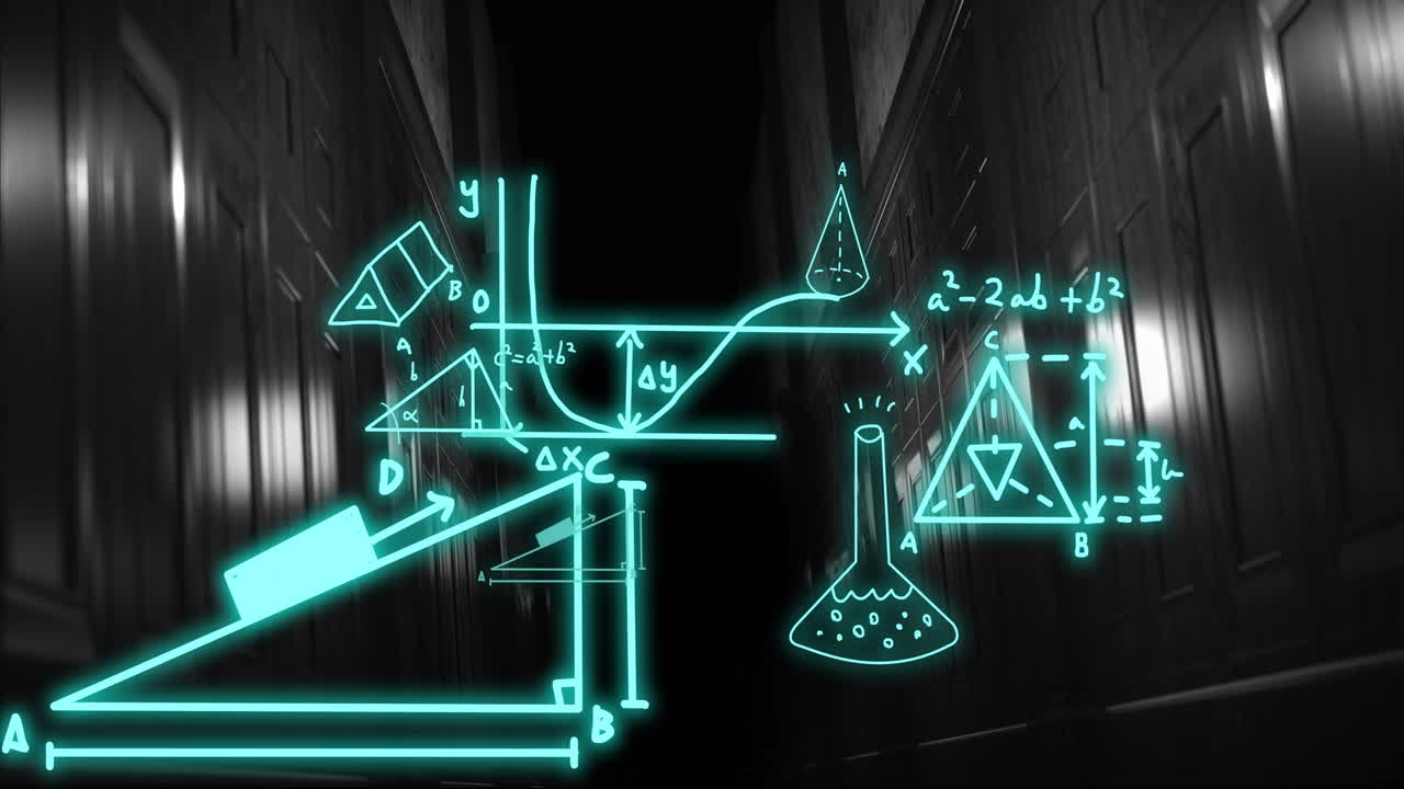 어두운 배경에서 과학 데이터 처리의 애니메이션