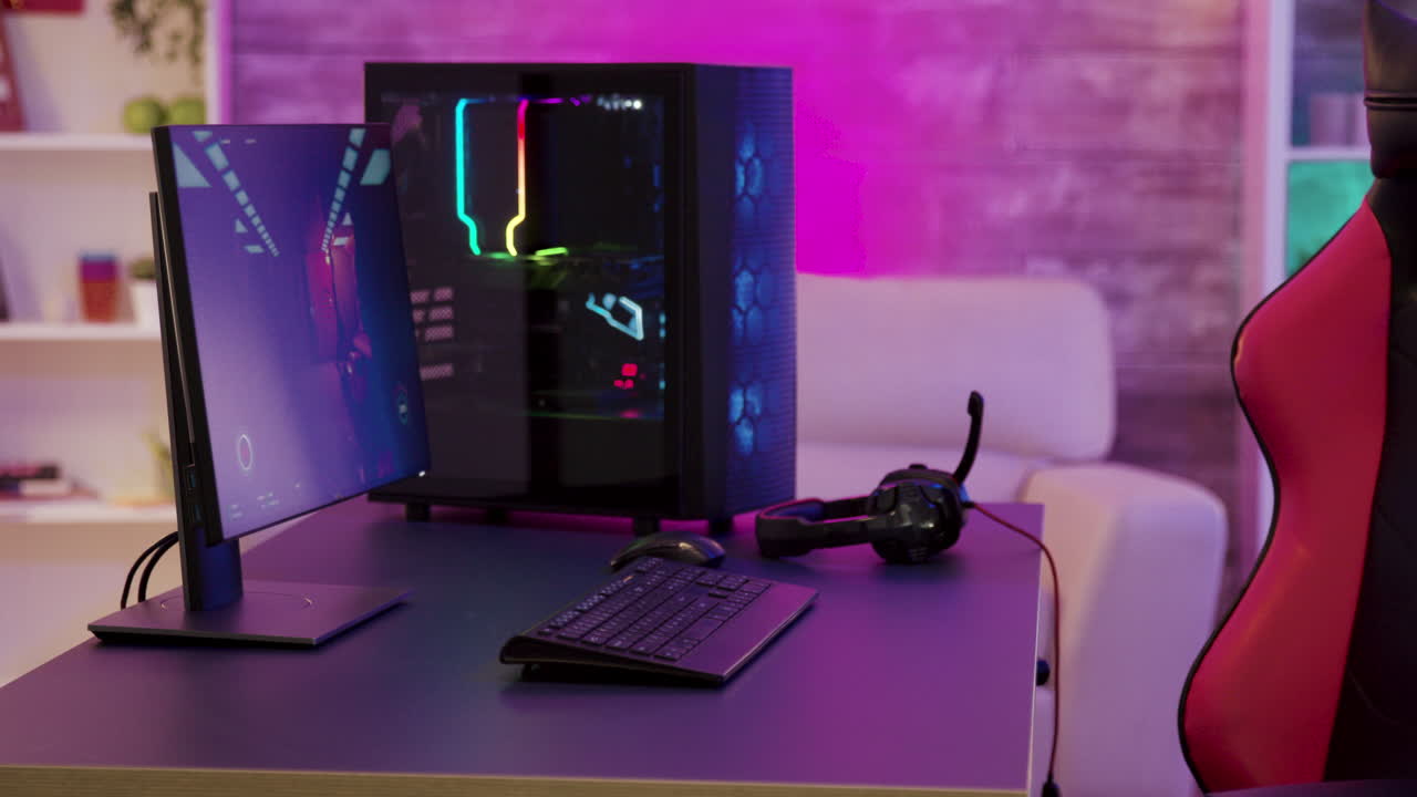 Gaming Setup with PC, Monitor, and RGB Lighting