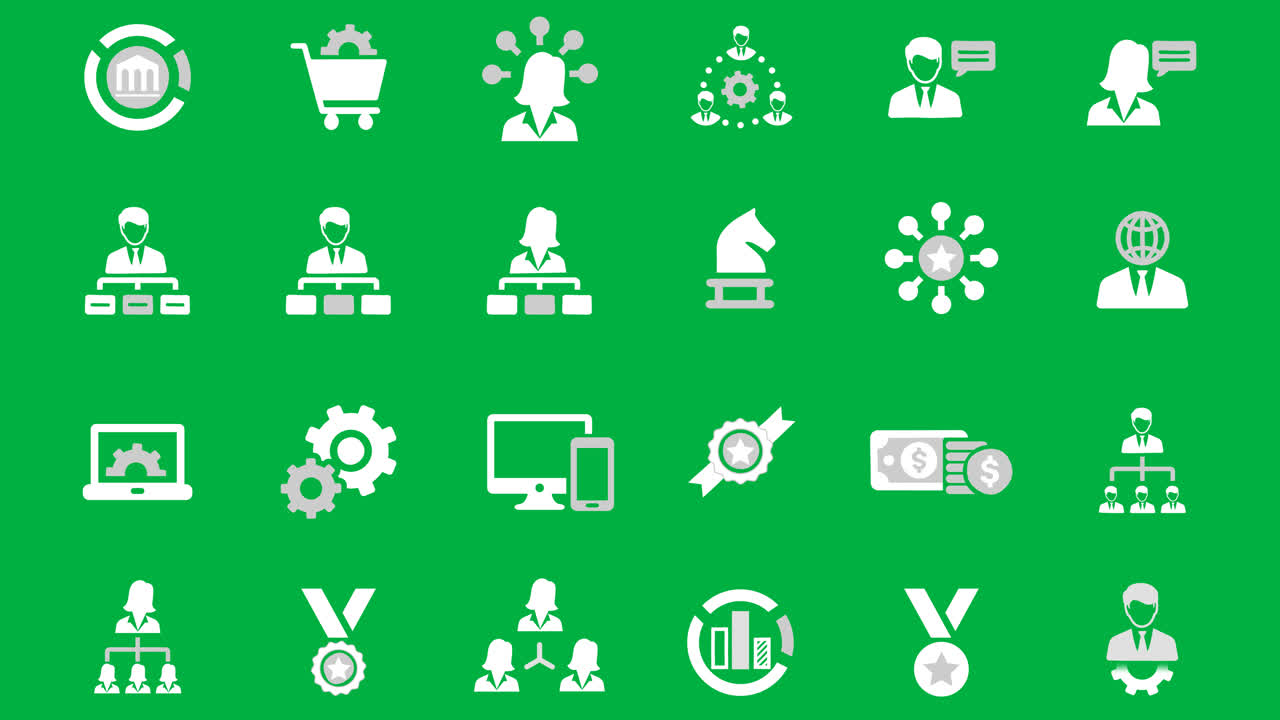 Animated Business and Technology Icons on Green Screen