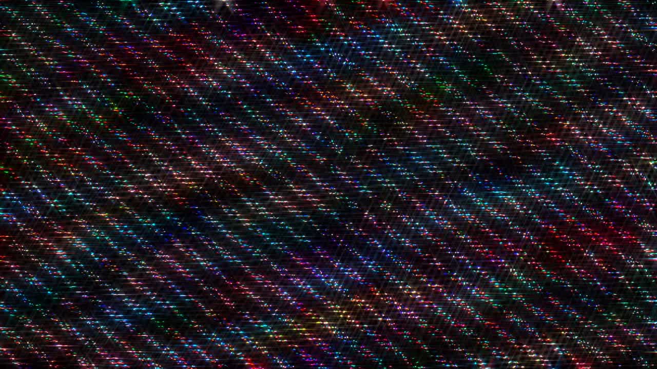 Linee luminose 3D brillanti creano un movimento ondulatorio, a colori, su sfondo nero